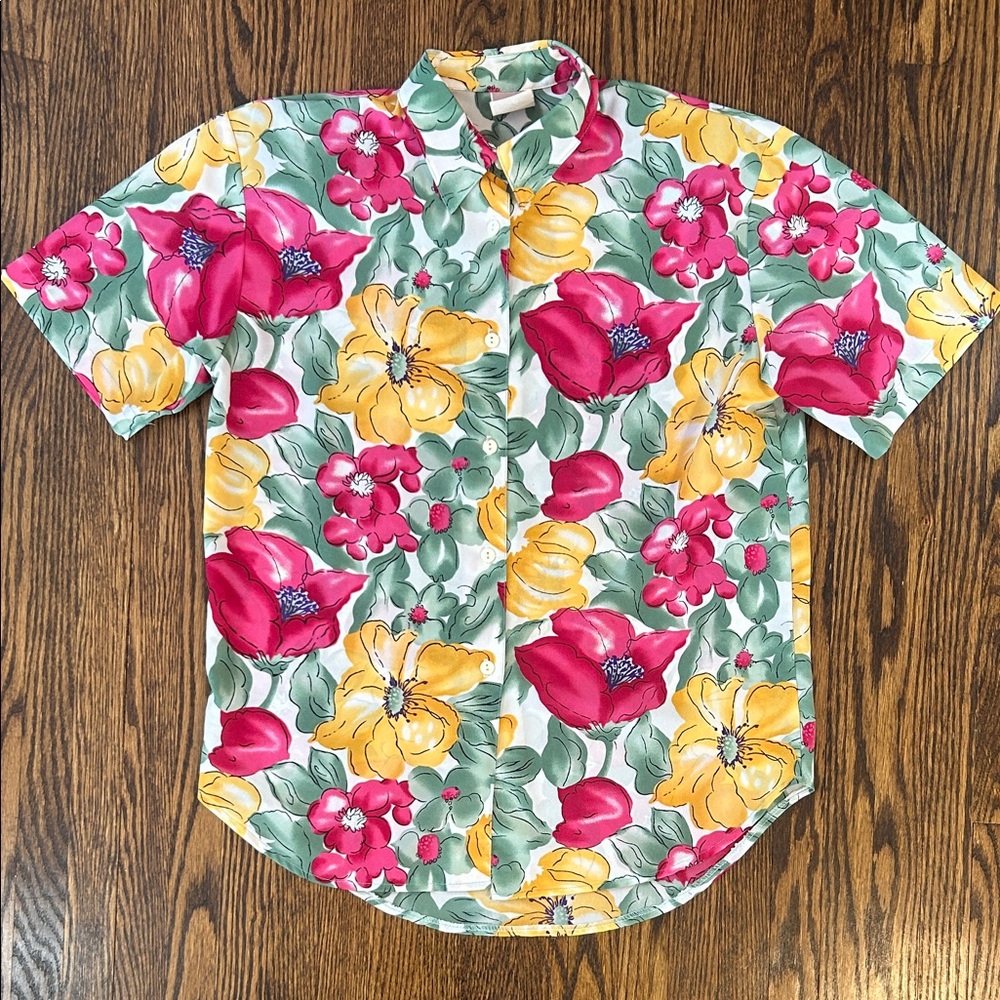 Vintage 90s Floral Short Sleeve Shirt